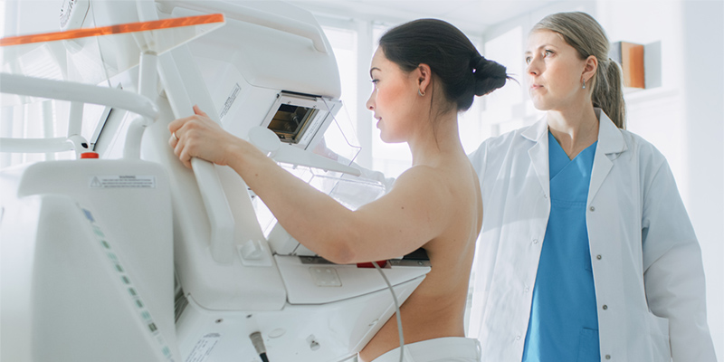 Woman having a mamogram