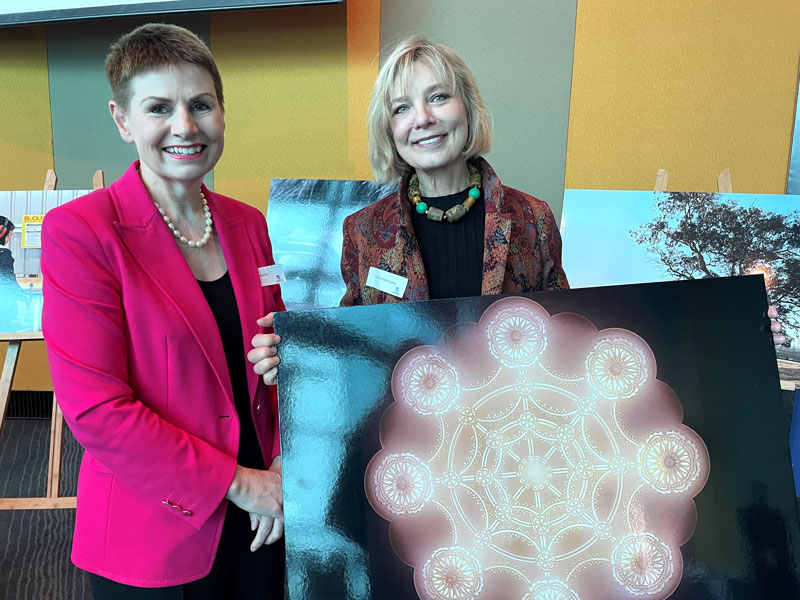 Chancellor Pauline Carr with first prize winner (research category)  Joanna Majchrowska. 