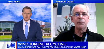 Professor Peter Majewski was interviewed on 9 News Adelaide about his study highlighting the need for a national end-of-life program for wind turbine blades.