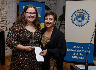 Julie Duncan Memorial Award winner Sarah Herrmann with UniSA journalism lecturer Neelu Sharma. 