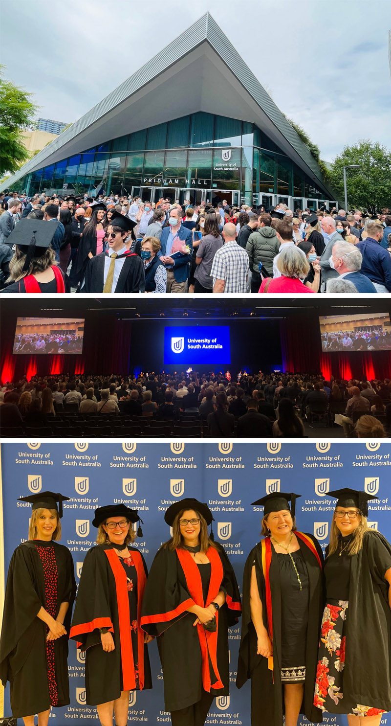 Program Director: Bachelor of Midwifery Dr Angela Brown (right) celebrating the midwifery graduates with the UniSA midwifery team.