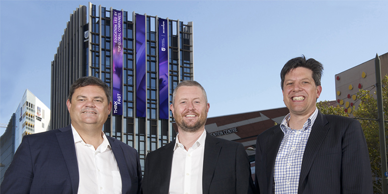 Accenture Australia and New Zealand CEO Peter Burns, UniSA Vice Chancellor Professor David Lloyd and Accenture Australia and New Zealand Operations Lead Jordan Griffiths.
