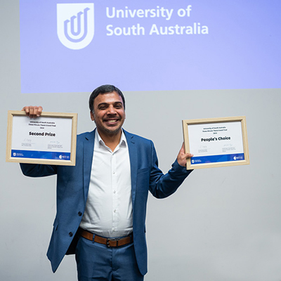 UniSA Business PhD candidate Muhammad Rashid Saeed was runner-up and won the People’s Choice Award ($2000 prize money) for his talk on how advertising can help brands when they push boundaries.