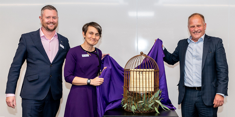 UniSA Vice Chancellor Professor David Lloyd, Deputy Vice Chancellor: Research and Enterprise Professor Marnie Hughes-Warrington AO and Director: Enterprise Partnerships Peter Stevens officially open the UniSA Enterprise Hub building.