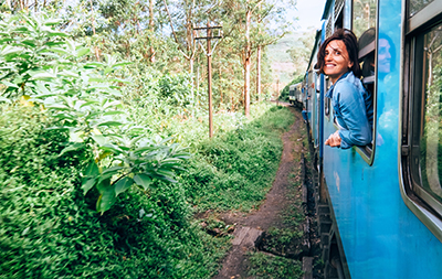 Woman travelling on a train