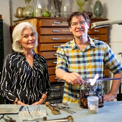 Paula Nagel and Tom Moore in the artist’s studio.