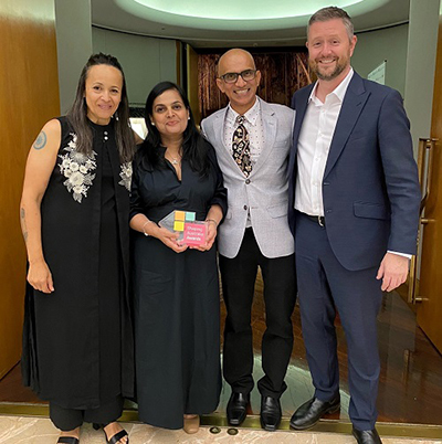 From left: Dr Nicola Massy-Westropp, Dr Harsha Wechalekar, Dr Arjun Burlakoti and Universities Australia Chair UniSA Vice Chancellor David Lloyd at the awards event